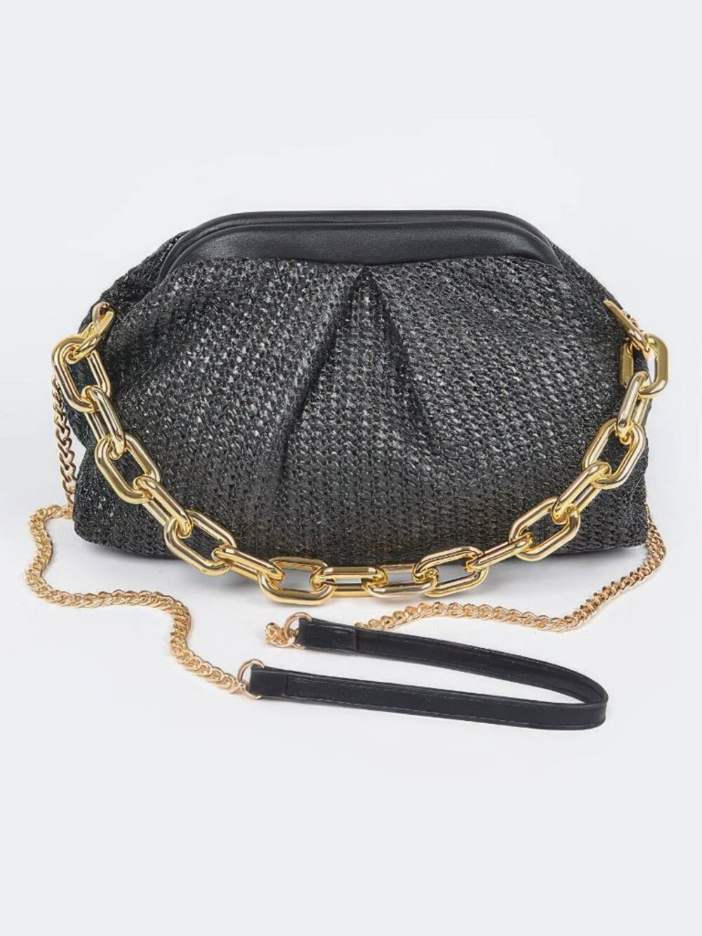 Faux Straw Frame Bag W/link Chain